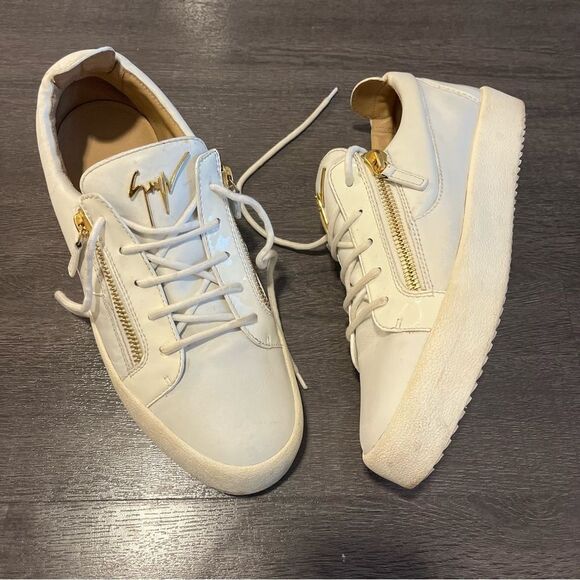 GIUSEPPE ZANOTTI White Gold Zipper Leather Lace Up Sneakers Mens sz. 43 - Picture 9 of 12